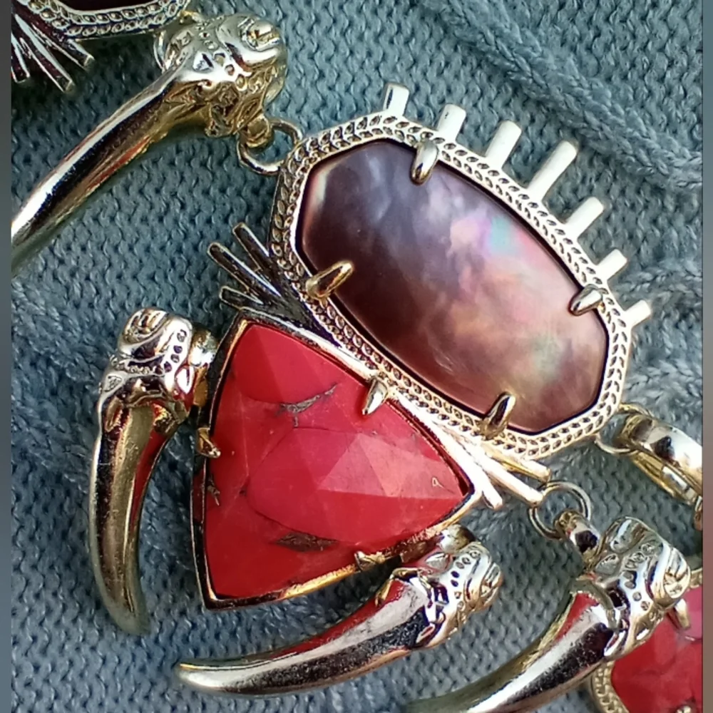 Kendra Scott Gold Odessa Bronze Veined Red Magnesite Statement Necklace - Picture 10 of 16